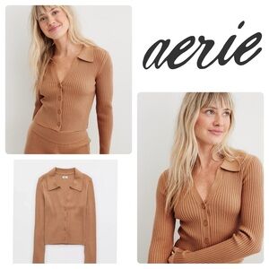 🆕 NWT aerie Gotta Jet! Polo Sweater in Beach Dune